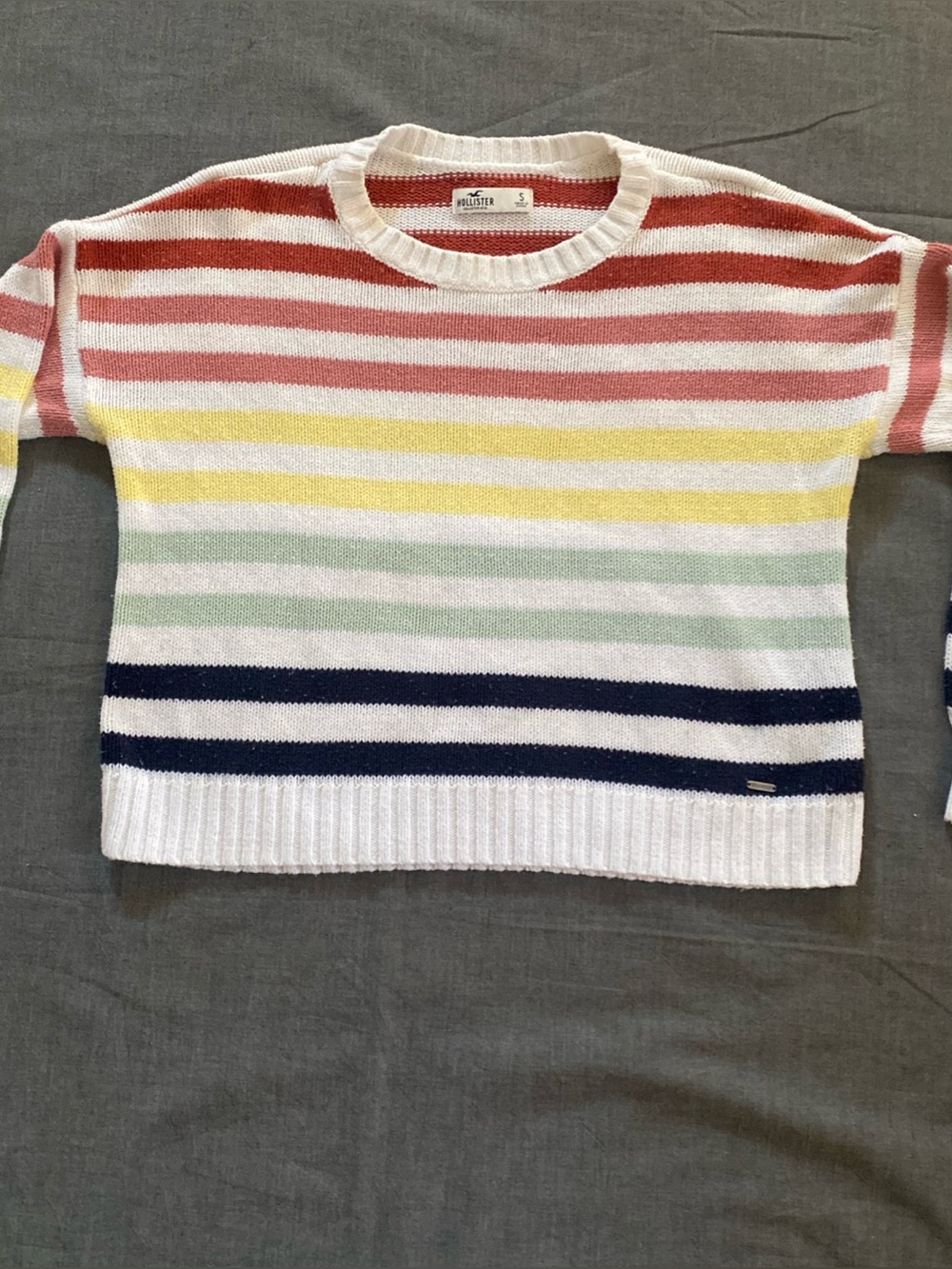 Hollister Women's Multi-Color Striped Knit Sweater - White Base beach vibe